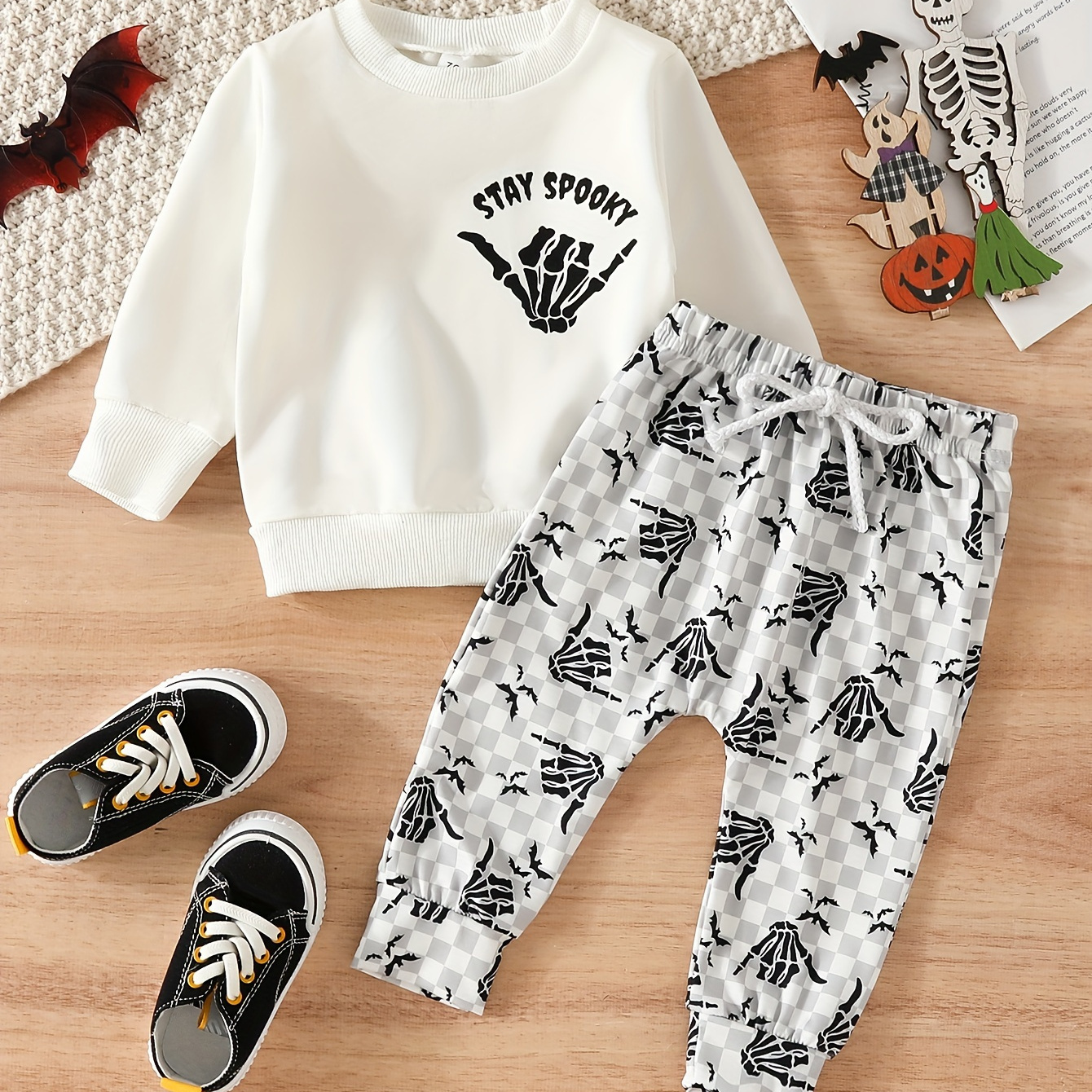 

2pcs 's "" Sweatshirt & Pattern Pants, Toddler & Infant Boy's Clothing Set For Fall , Cloth