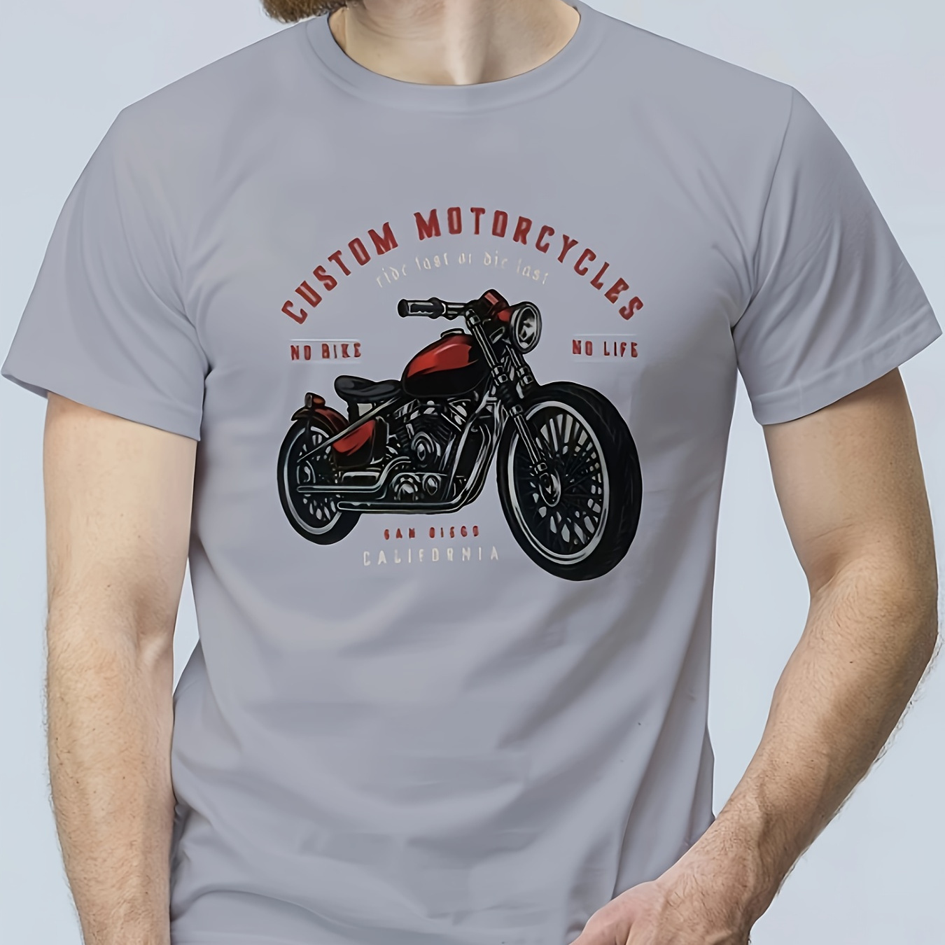 

Vintage Comic Motorcycle Print Men's Casual Short Sleeve Crew Neck T-shirt, Summer Outdoor