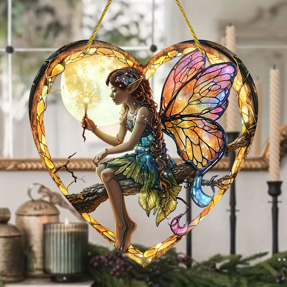 

1pc, "colorful Acrylic" Night Fairy Acrylic Sign, 8"x8" Sun Catcher & Sunshade, Stained Glass-style Wall Hanging, Perfect Gift For Mom & Friends, Ideal For Garden, Porch, And Home Decor