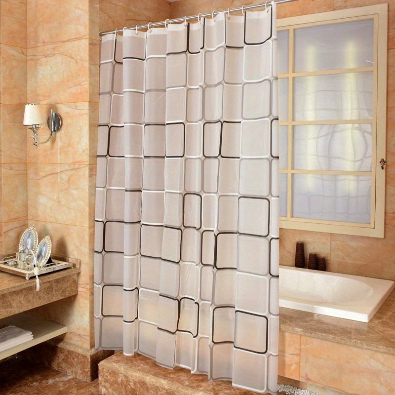 

Modern Geometric Shower Curtain - Waterproof And Thickened, Simple Contemporary Design, Light Blocking Bathroom Curtain For Privacy And Decor, Unscented Fabric, No Power Or Battery Needed