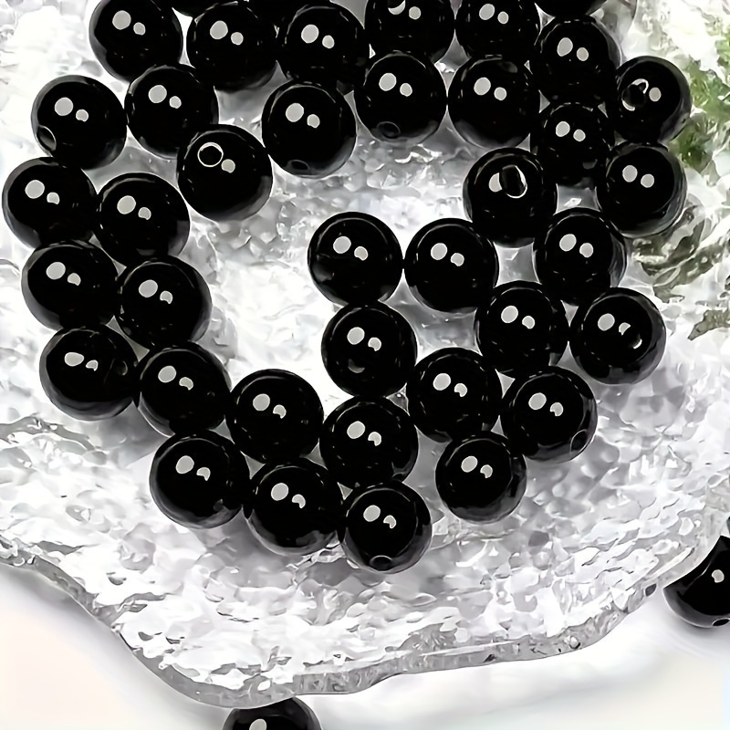 

Black Plastic Round Beads For Diy Jewelry Making - 4mm/6mm/8mm/10mm Sizes, Ideal For Bracelets, Necklaces, Hair Clips & Crafts - Bulk Assorted Set For Small Business Supplies