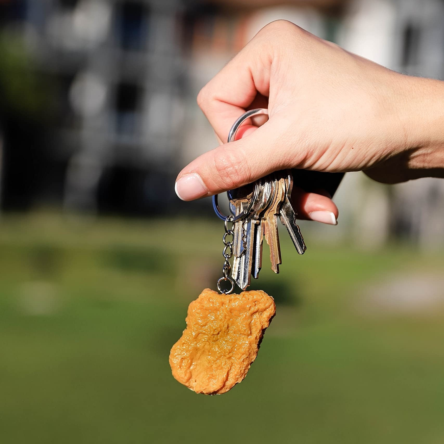 

Realistic Fried Chicken Nugget Keychain - Uncharged, High-index Plastic Novelty Food Keyring Accessory