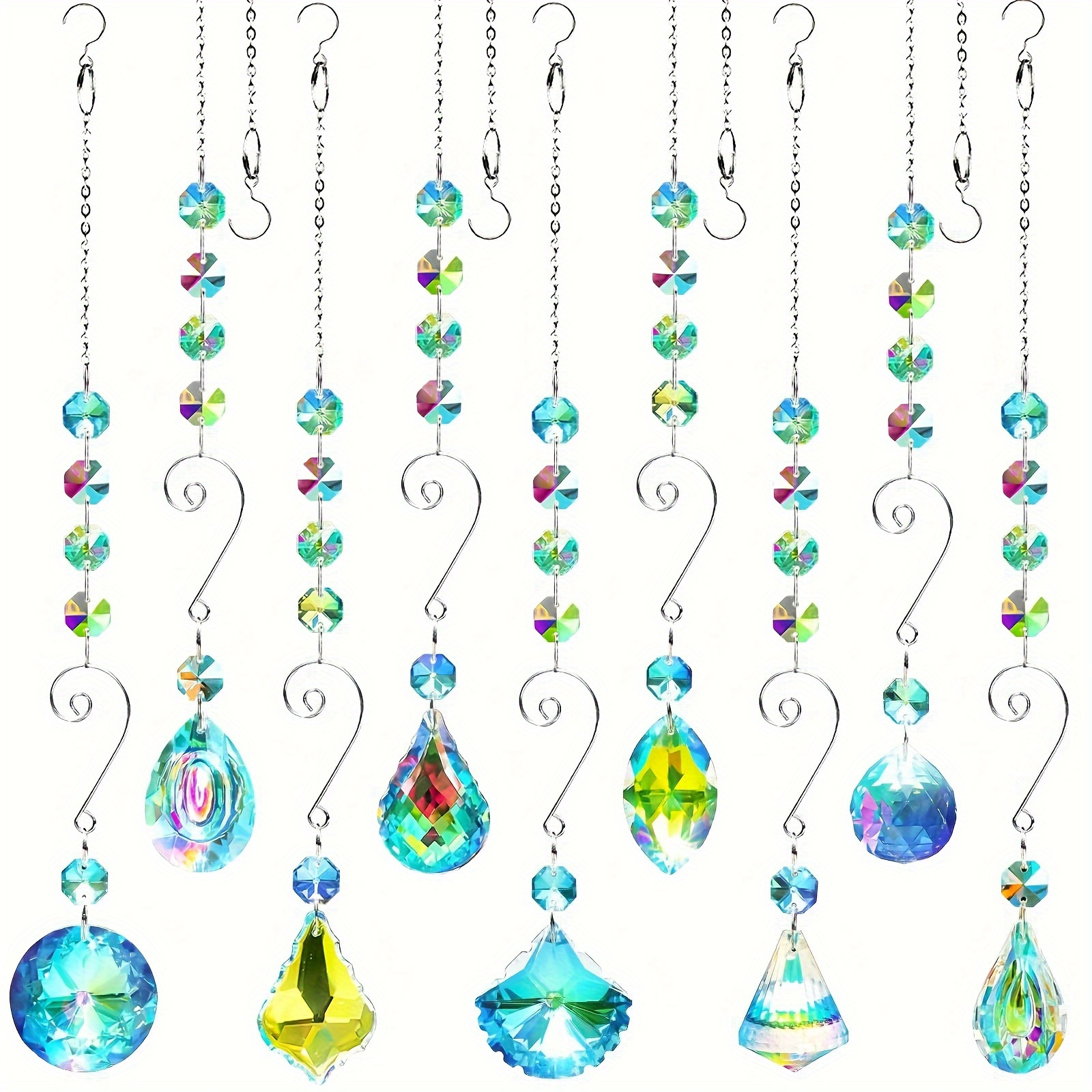 

9pcs Sun Indoor Window Suncatcher Crystals Beads Rainbow Prism Balls Pendant Colorful Light Hanging Ornaments For Window Chandelier Office Home Garden Decor