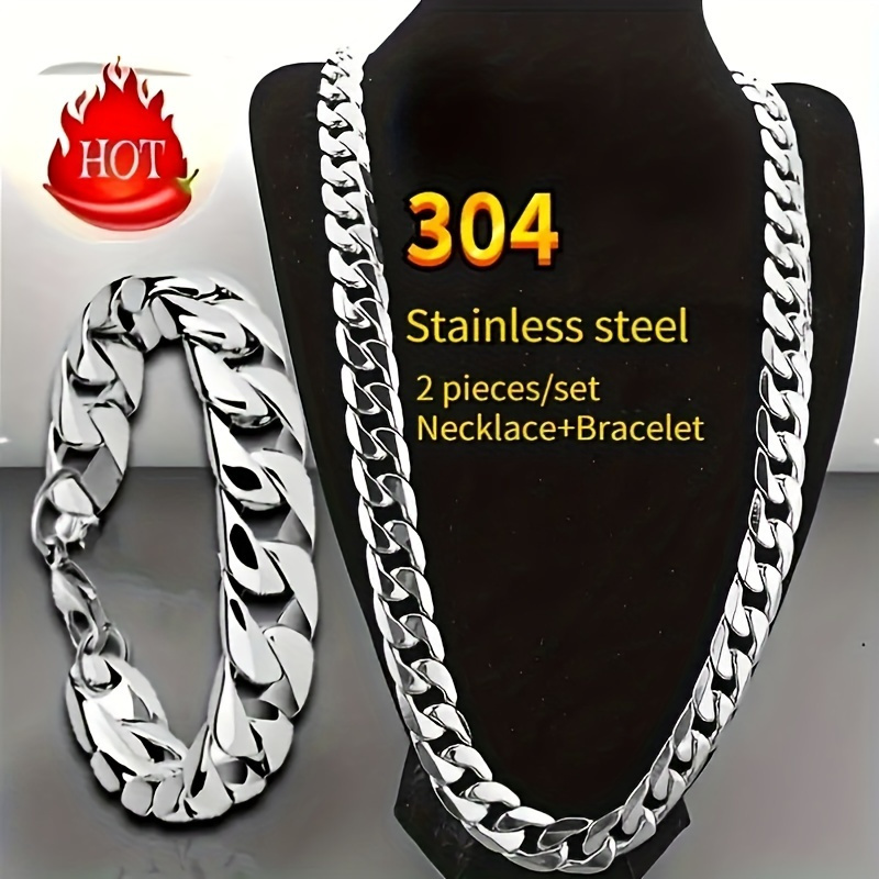 

Jewelry Set For Men, 2 304 Steel, Necklace And Bracelet , Suitable For , , And Parties