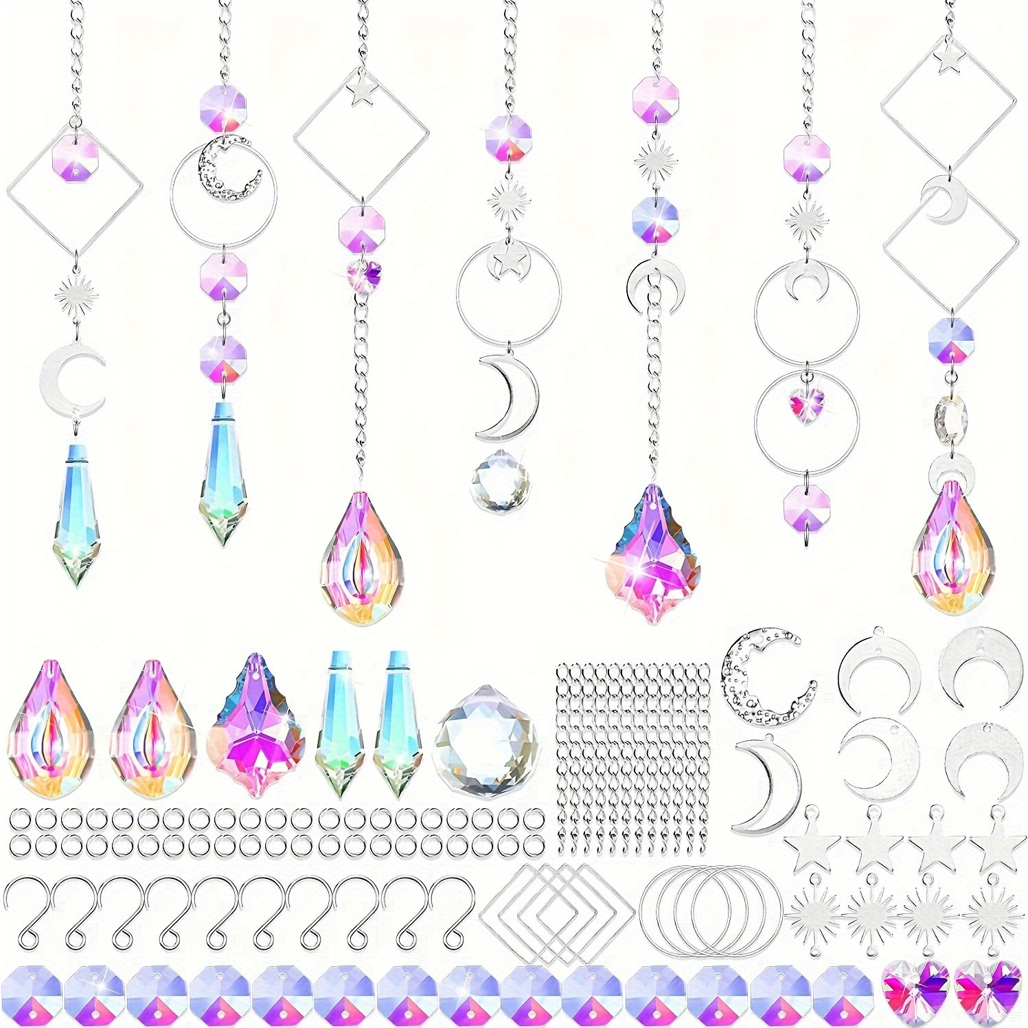 

355pcs/set Hanging Crystals Suncatcher Pendants Diy Colorful Glass Catcher Hanging With Chain For Window Home Window Home Office Garden Decoration