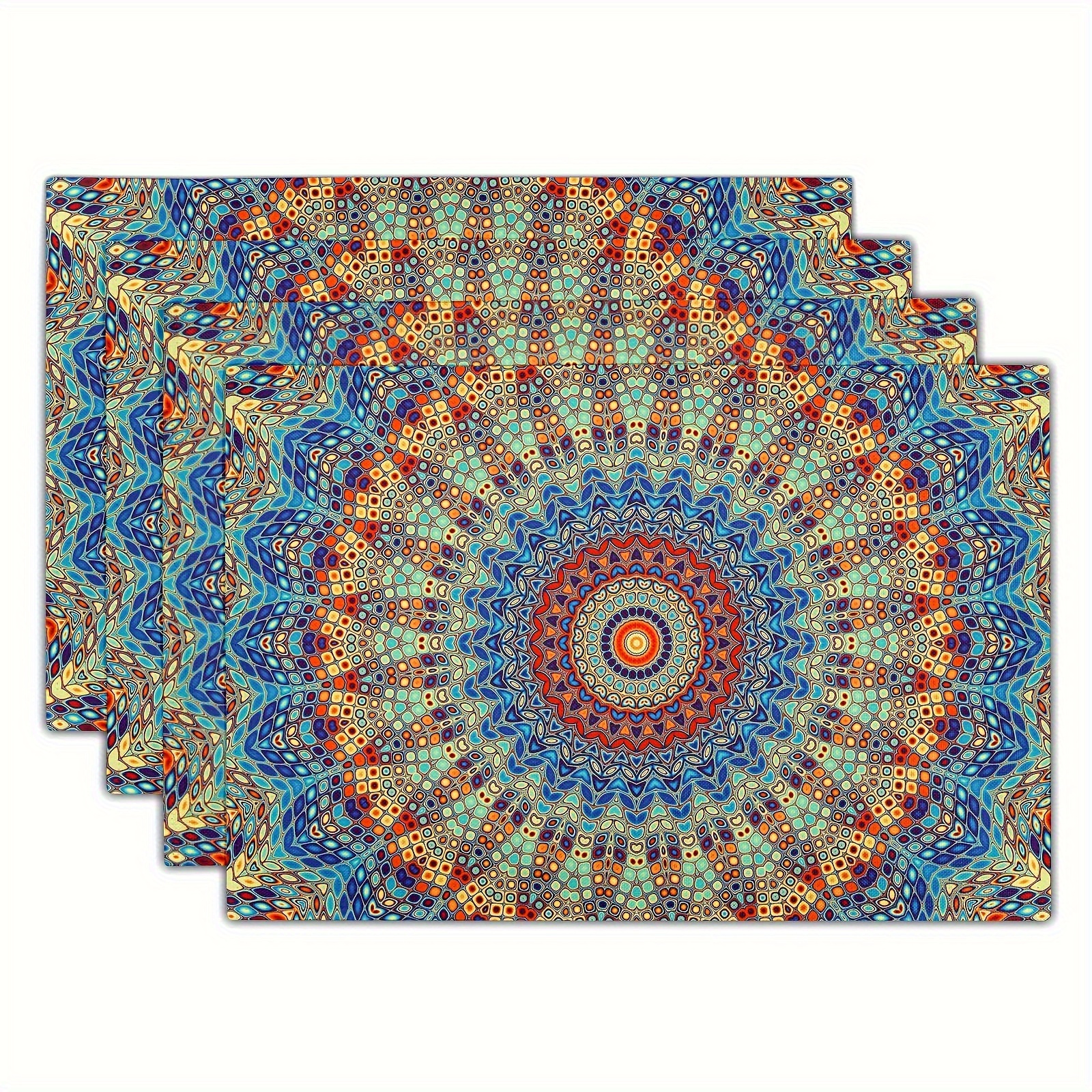 4/6pcs Boho Mandala Placemats - Colorful, Heat-resistant Table Mats For Dining & Coffee Bars, 12x18 Inch: retailer-supplied image