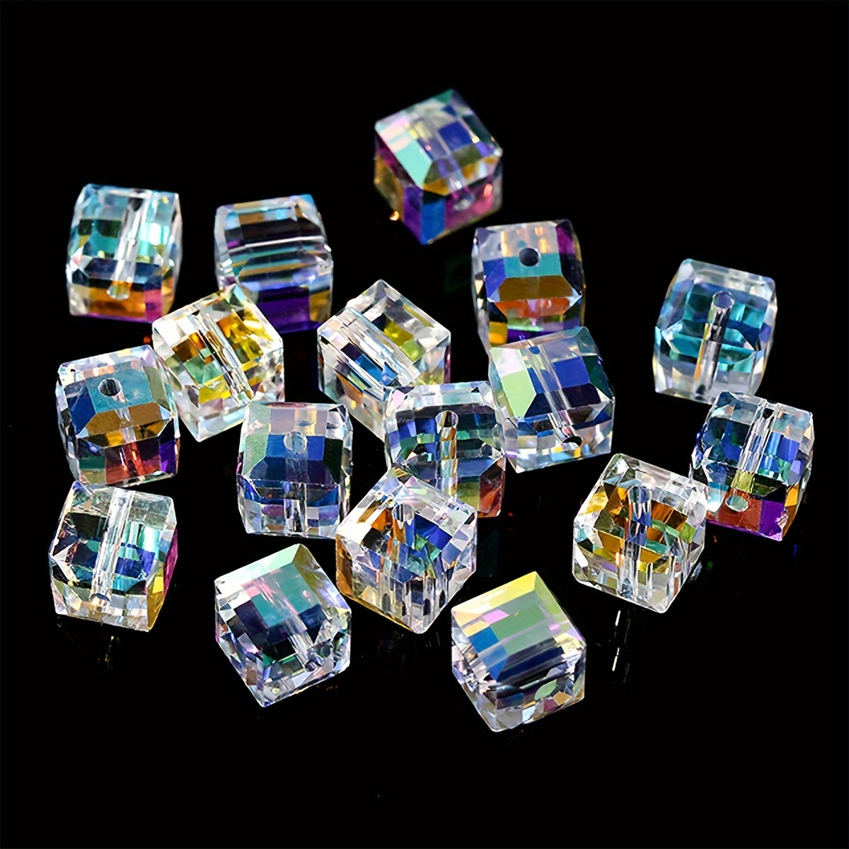 

40pcs 8mm Cube Crystal Glass Beads - Sparkling Making Kit For Necklaces, Earrings & Crafts