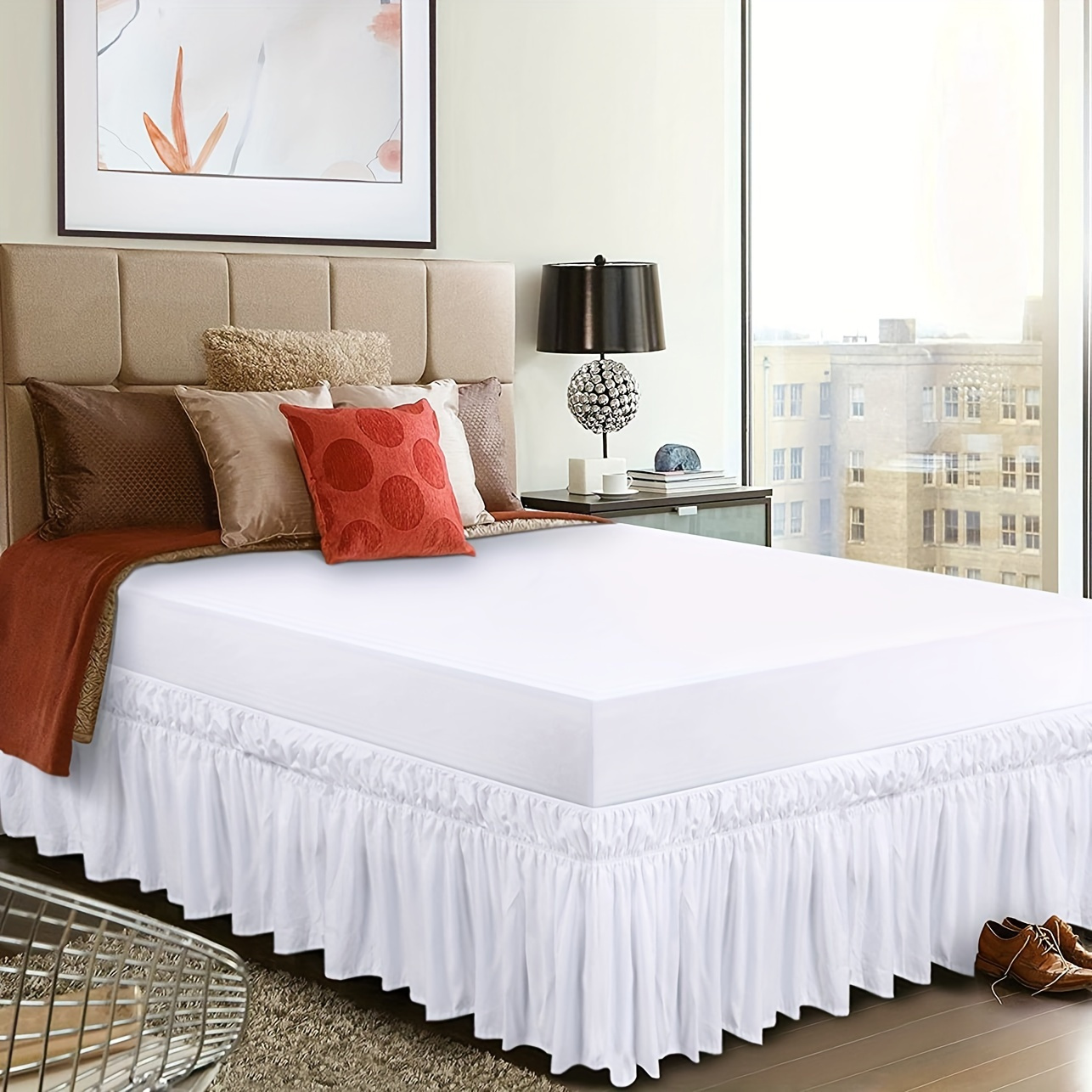 

1pc Fashionable & Long-lasting Double Elastic Bed Skirt - Enhances For Bedrooms & Guest Rooms