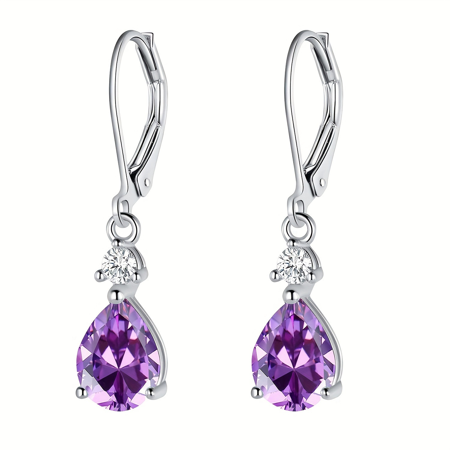 

Elegant Amethyst Teardrop Earrings - 925 Sterling Silver, Hypoallergenic Design Crystal Accents - & , Birthday Gifts, Drop, Comfortable, Genuine Gemstone Jewelry