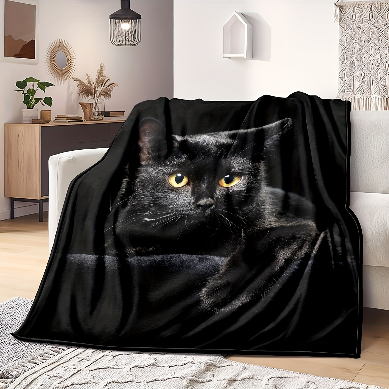 

1pc Super Soft Black Cat Print Flannel Blanket - Cozy Multipurpose Throw For - Perfect Nap Blanket & Luxurious Gift For Couch, Sofa, Bed, Camping & Travelling