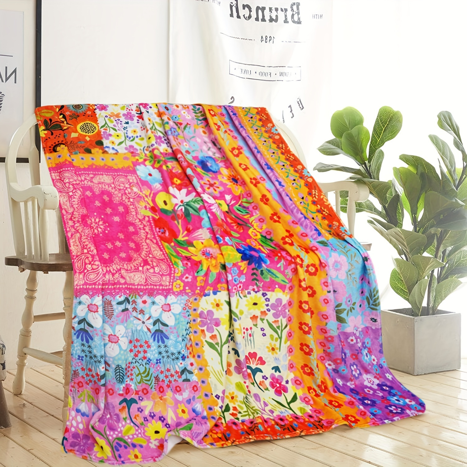 

1pc Luxurious Bohemian Chic Throw Blanket - Printed, Plush Comfort - For Sofa, Bed, And Office - Ideal For , Home Decor & Birthday Gifts