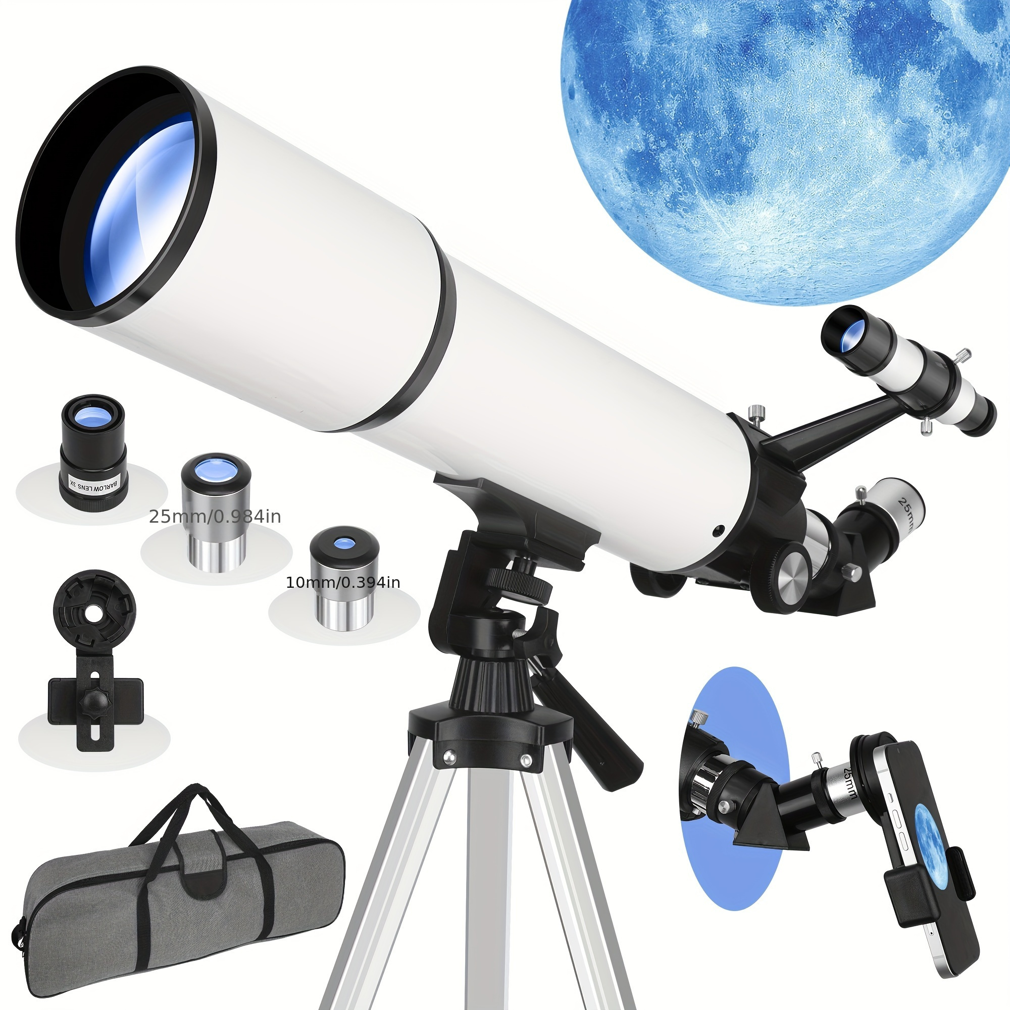 

Telescope For Adults Astronomy, 80mm Aperture 600mm Refractor Telescope Beginners, Fully Multi-coated Optics High Transmission With Tripod & Phone Adapter & Carrying Bag