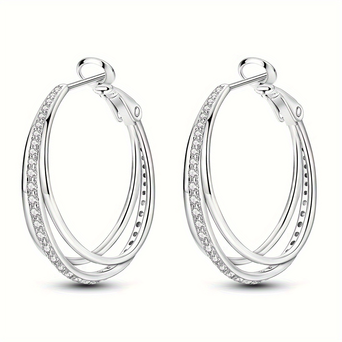

1 Pair Of Earrings Weighs 6 Grams Sparkling Triple Hoop Women Earrings 925 Sterling Silver Hoop Earrings Engagement Party Wedding Jewelry Gift