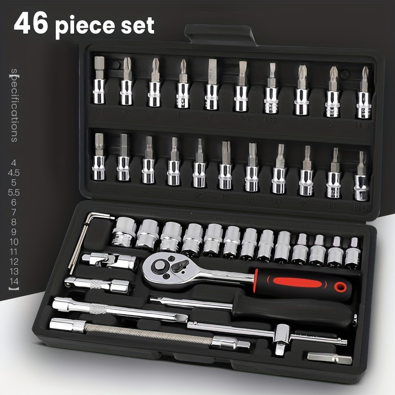 

46-piece 2.54/10.16cm Drive Socket Ratchet Wrench Set, With Position Socket Set, Metric And Extension Rod, For Car Repair And Home Use, With Storage Box