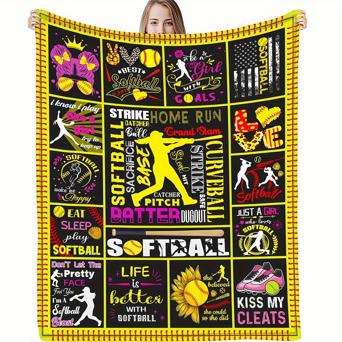 

1pc Softball Blanket Warm Flannel Throw Blanket Softball Team Blankets Gifts For Girls Adults Boys