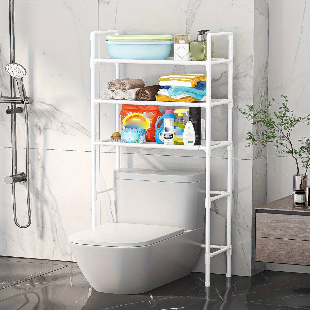 elegant white 3 tier over the toilet storage rack space saving no drill bathroom organizer with shelf for toiletries accessories details 1