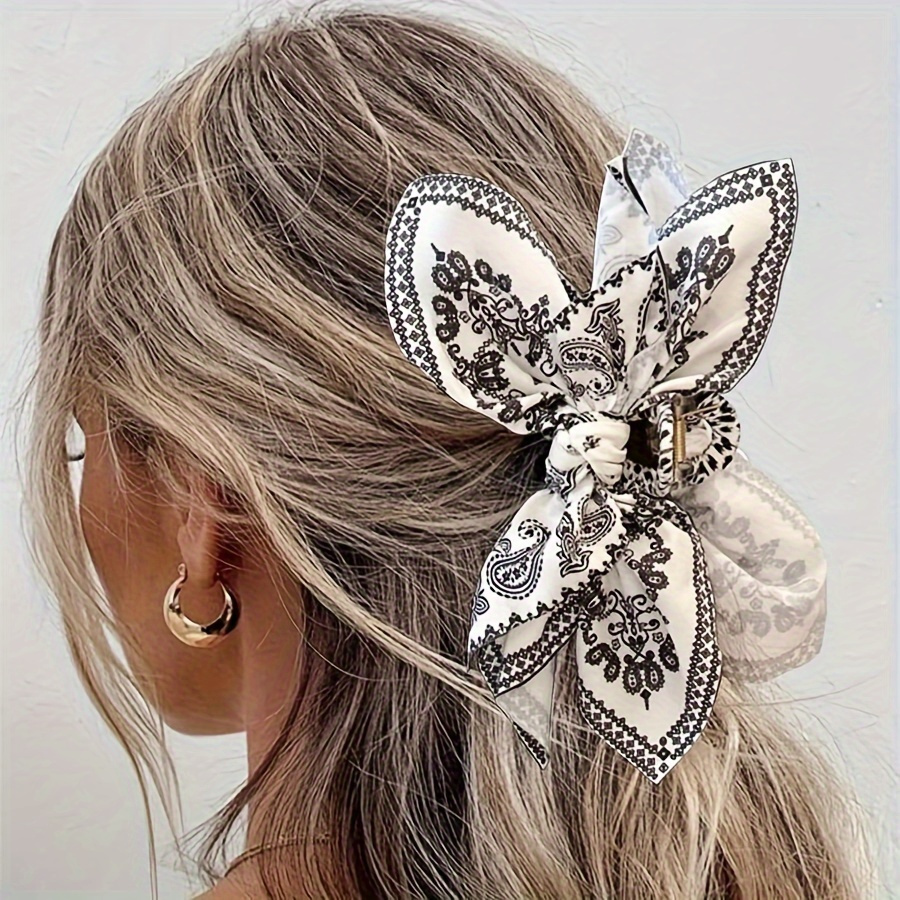 

Print -chic Hair Clip With Bow & Tassel - Vintage Style Fabric Barrette For Women, Holidays & Photoshoots