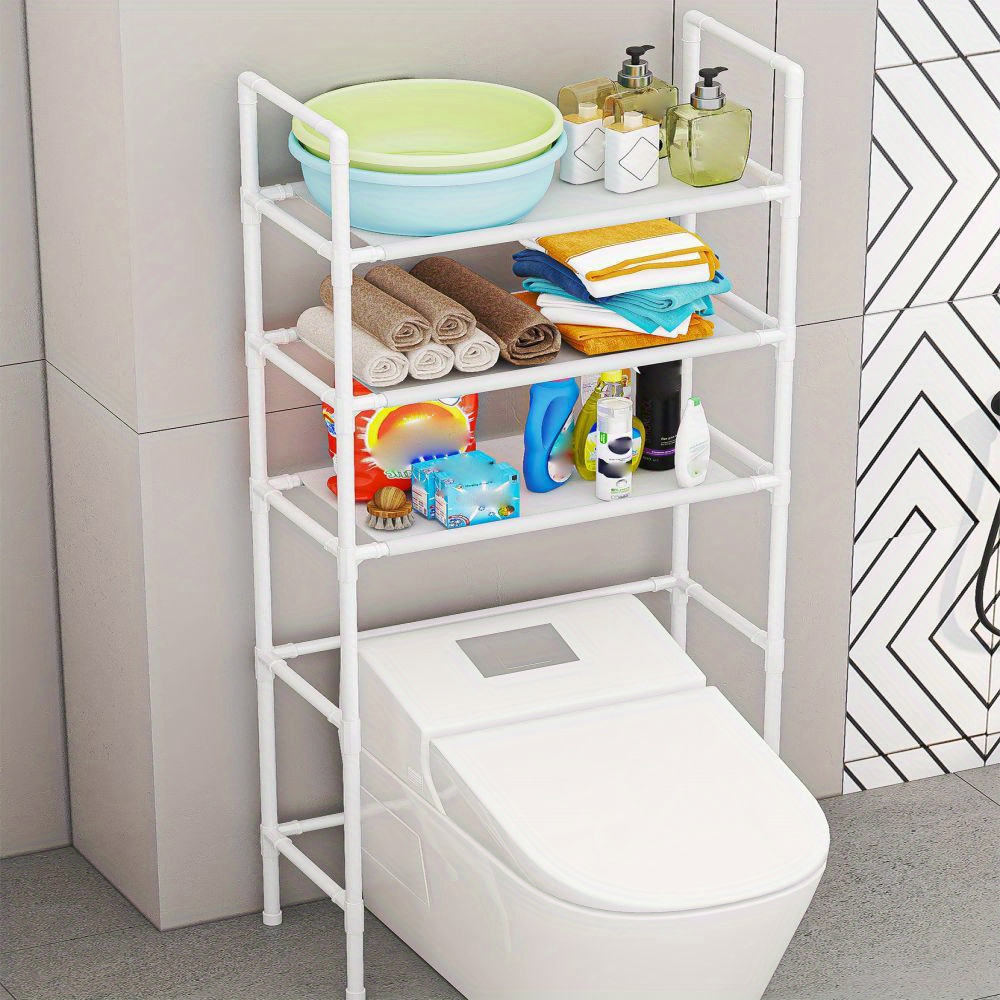 elegant white 3 tier over the toilet storage rack space saving no drill bathroom organizer with shelf for toiletries accessories details 3