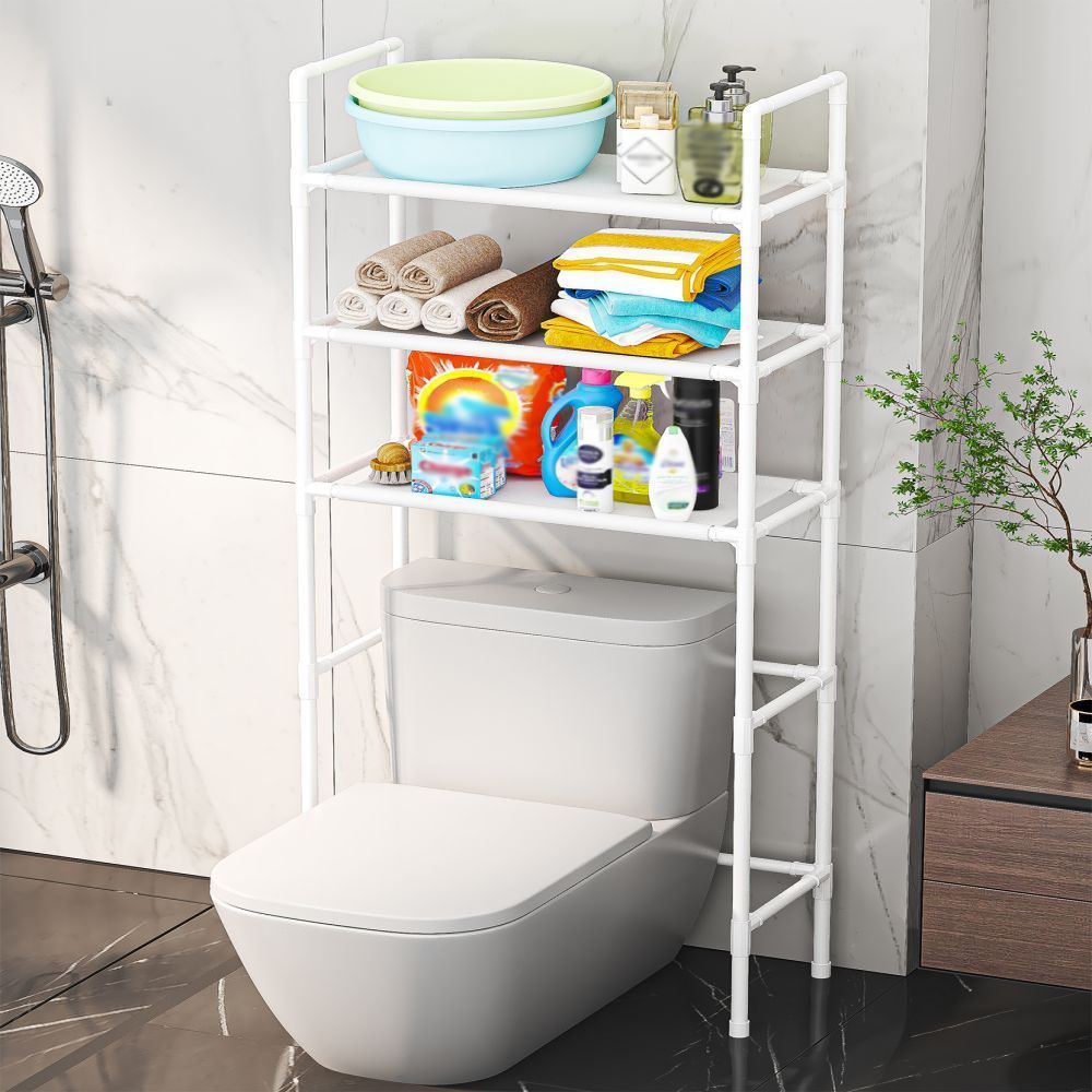 elegant white 3 tier over the toilet storage rack space saving no drill bathroom organizer with shelf for toiletries accessories details 2