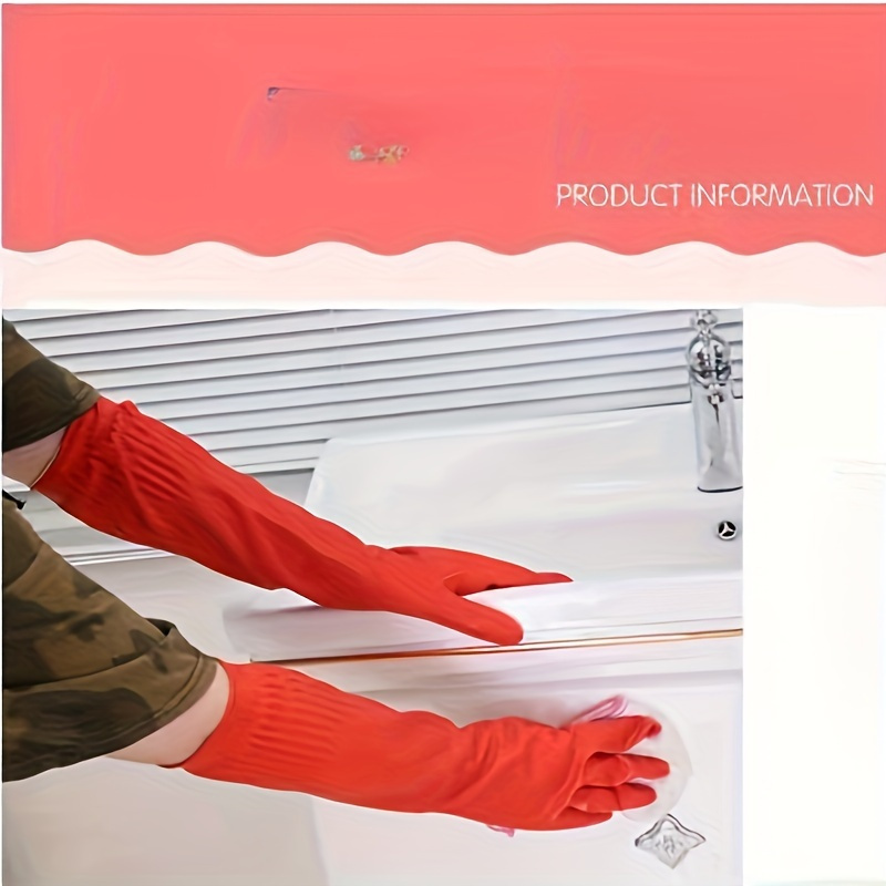 popular   extra long heavy duty rubber gloves waterproof wear resistant for kitchen and bathroom cleaning powder free silicone material details 2