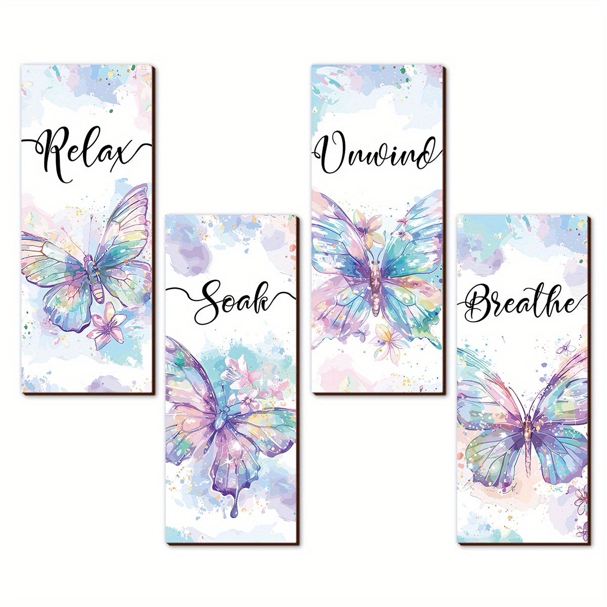 

4pcs Rustic Bathroom Decor Set - Wooden 'relax/soak/breathe' Signs With Beautiful , Wall Art For Home