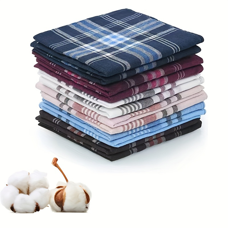 

2024 New Men's Light Plaid Striped Handkerchief - Cotton Blend Pocket Square - Classic Handkerchief