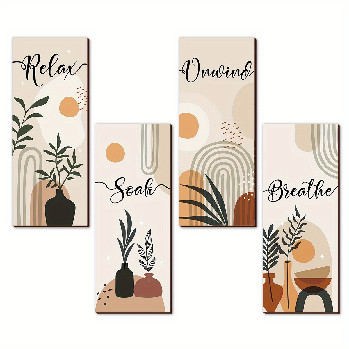 

4pcs Rustic Farmhouse Bathroom Decor Set - Wooden 'relax, Soak, , Breathe' Wall Art Signs For Elegant Country Style