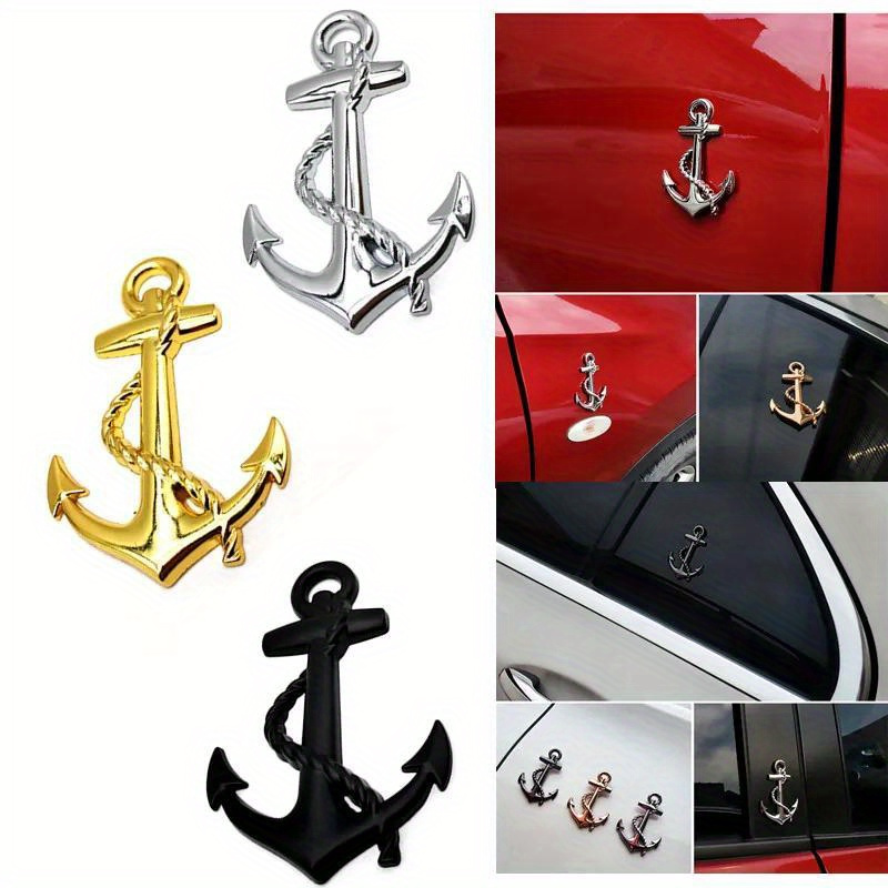 

1pc Metal Car Stickers, Boat Anchor Hooks Navy Emblem Grill Cross Badge Pirate Ship Car Body Sticker