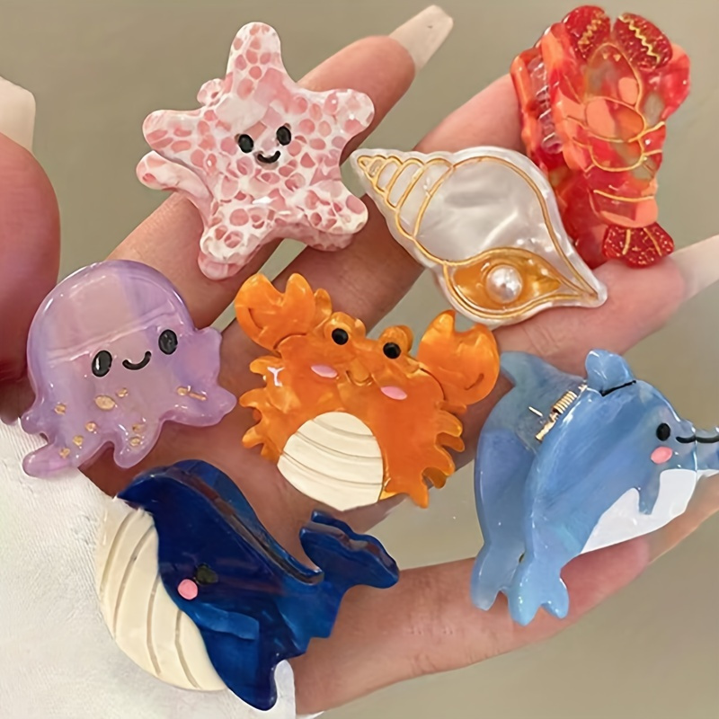 

8-piece Ocean Animal Mini Hair Claw Set - Colorful, Durable Acetate, Cute & Elegant Design For Women And Girls - Perfect Birthday Gift