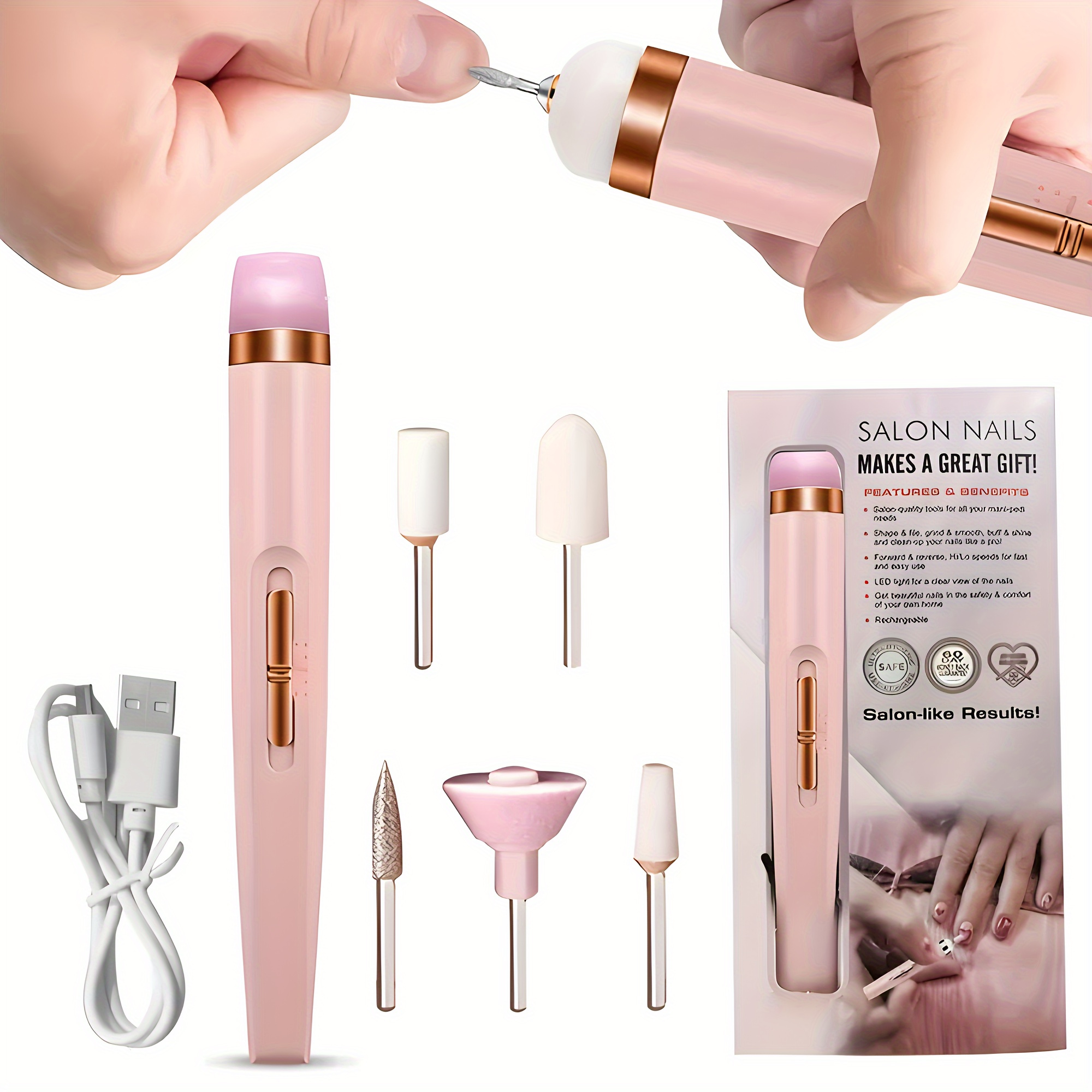 

Portable Mini Electric Nail Files And Drill Kit, Manicure Pedicure Tool With 6 Grinding Heads, Ideal For Home And Salon Use