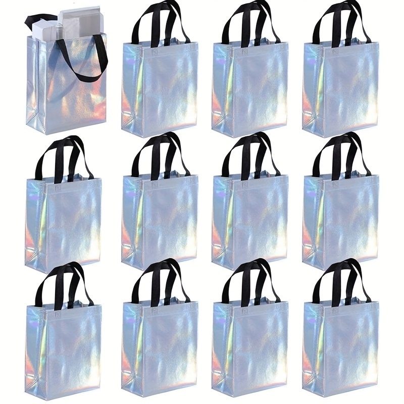 

Holographic Tote Bags 10-pack - Iridescent Rainbow Gift Bags With Handles, Reusable Multipurpose Polypropylene For Party Favors, Wedding, Birthday, Bar/bat Mitzvah, 9.8x7.8x3.9 Inches