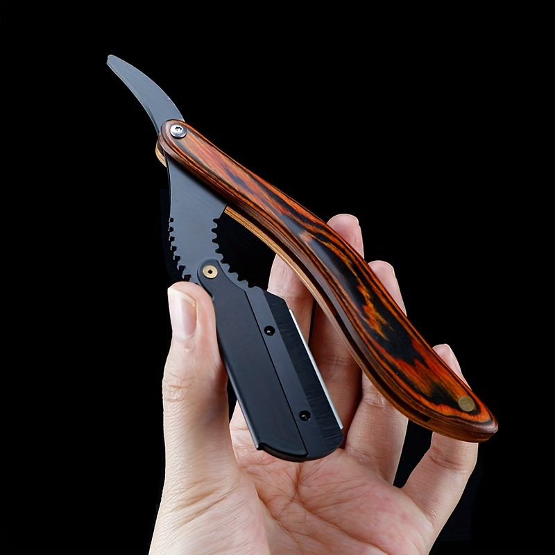 

Professional Folding With Wooden Handle - Sharp Straight Men’s Hair And Beard Trimmer, Black & -, Compact And Grooming