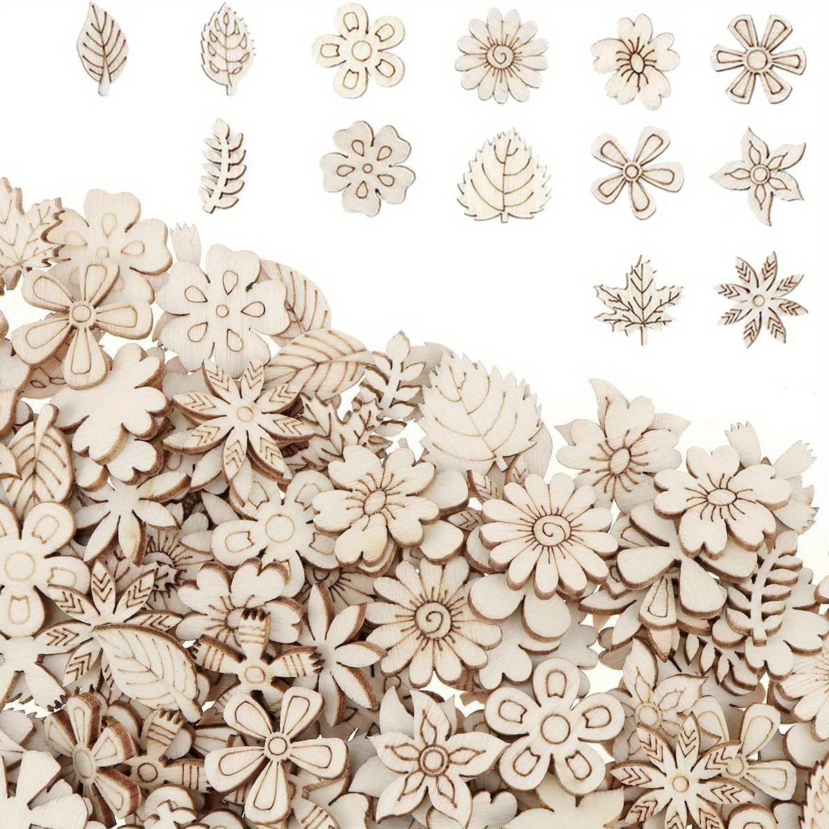 

100pcs Wooden Embellishments Set - Assorted & For Scrapbooking, Diy & Decor