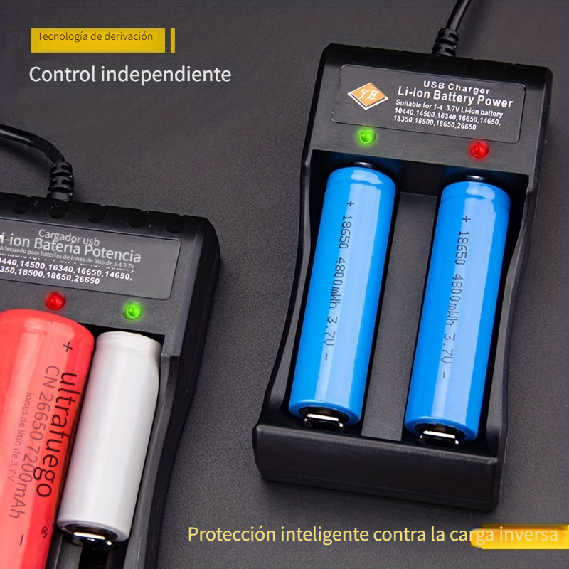  Cargador de batería 18650 de 4 bahías, cargador universal  inteligente para linterna, batería recargable de iones de litio de 3.7 V,  compatible con cargador de batería 18650 26650 21700 (solo cargador :  Electrónica