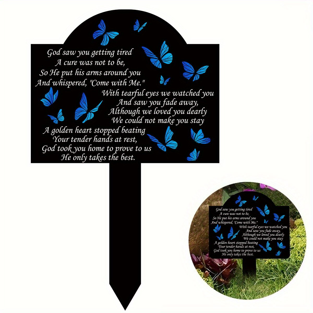 

1pc Butterfly Memorial Stake Memorial Gifts For Loss Of Mother Memorial Plaques Black Waterproof Acrylic Grave Marker Cemetery Decor Sympathy Garden Stake For Outdoors Yard(warm Style)