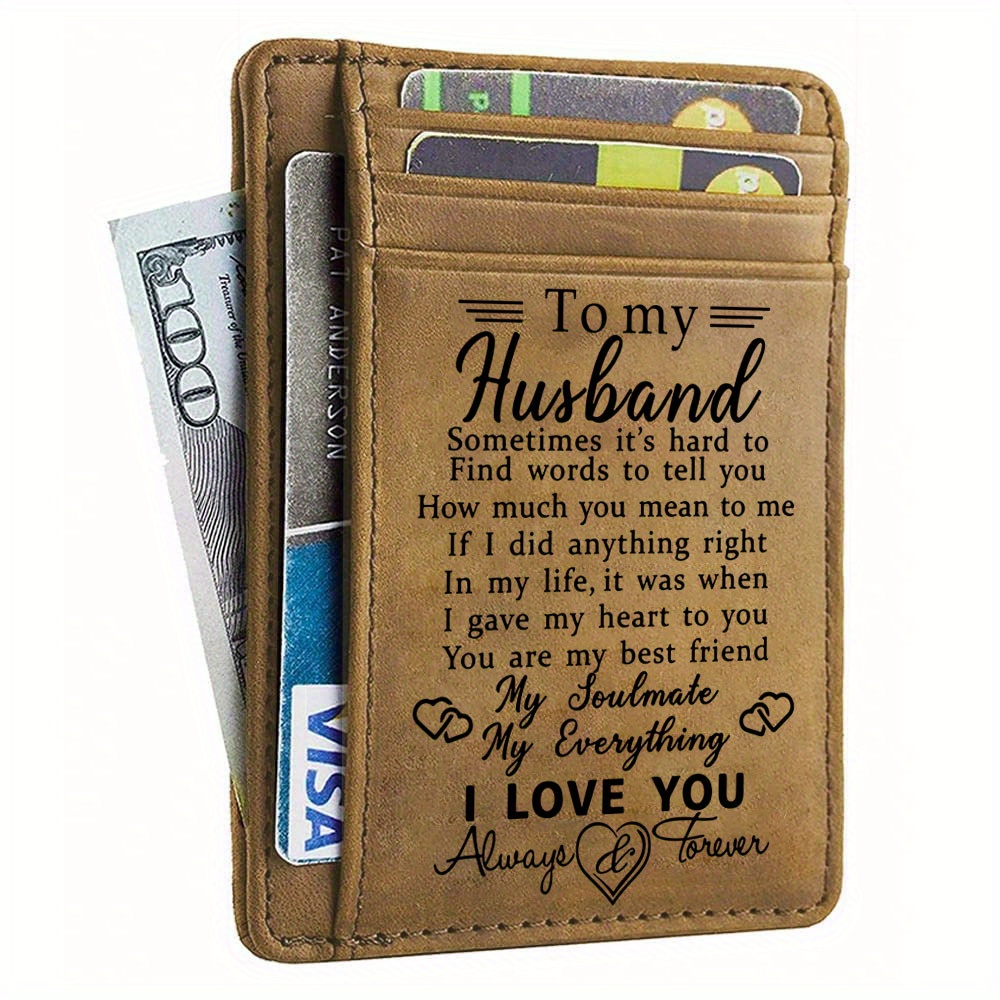 

1pc Engraved Top Layer Cowhide Men's Wallet, To My Husband Birthday Anniversary Valentine's Day Gifts