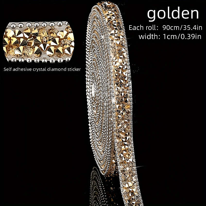 Image of 1cm Wide And 1 Yard Long Self-adhesive Resin Rhinestone Appliqué Patch Trim With Sparkling Crystal Rhinestone Ribbon, Suitable For Shoes, Bags, And Dress Decoration