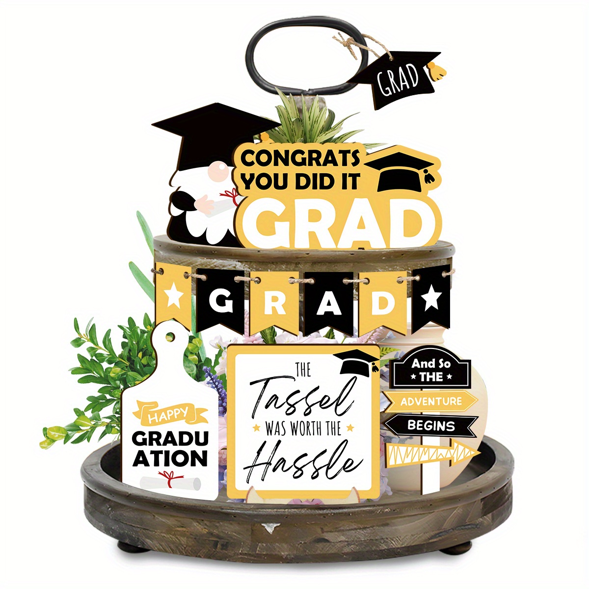 

1 Set 2024 Graduation Tiered Tray Decor Class Of 2024 Wooden Graduate Table Decorations Congrats You Did It Grad Graduation Decor For College Students Graduation Party Gifts (gold, Black)