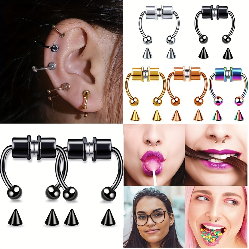 

Stainless Steel Magnetic Suction Nose Nail Horseshoe Shaped Artificial Non-piercing Jewelry For Women, Dual Use For Magnetic Ear Cuff