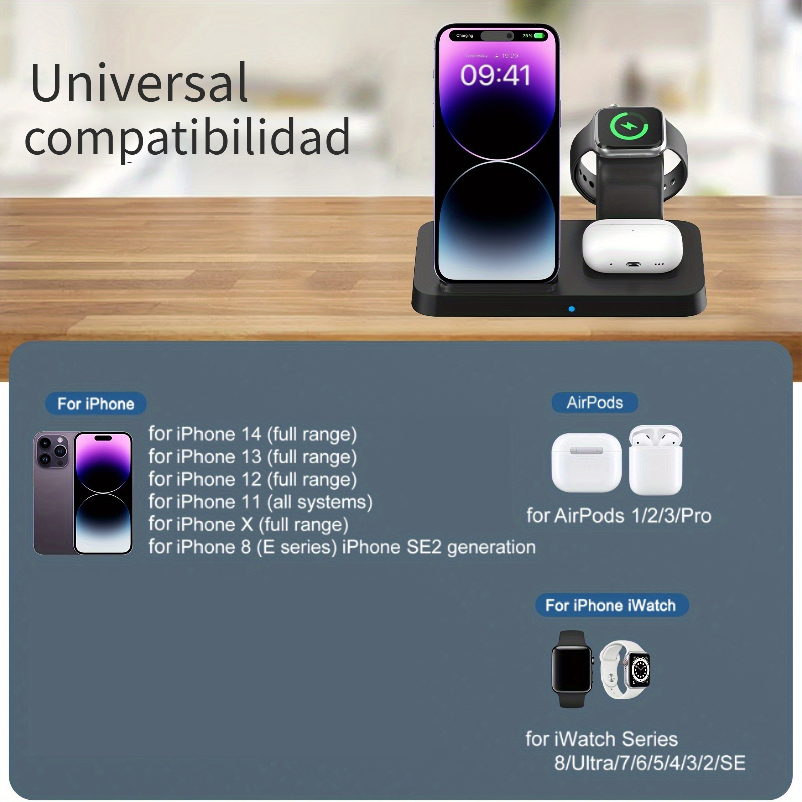 Cargador Inalámbrico Tres En Iphone Universal Carga - Temu Chile