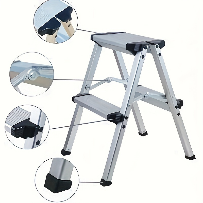 

1pc Folding Stool, 2 Steps 3 Steps Folding , Aluminum Double-sided Stools, 330lbs Capacity With Non-slip Feet, , Can Be Used In The Room, Kitchen, Office