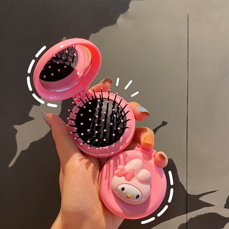 

1pc, Characters Compact Pocket Mirror With Brush, Cute Folding Mini Air Cushion Comb, Portable Massage Hairbrush, Hello Kitty, My Melody, Cinnamoroll, Kuromi Design, Travel Beauty Tool