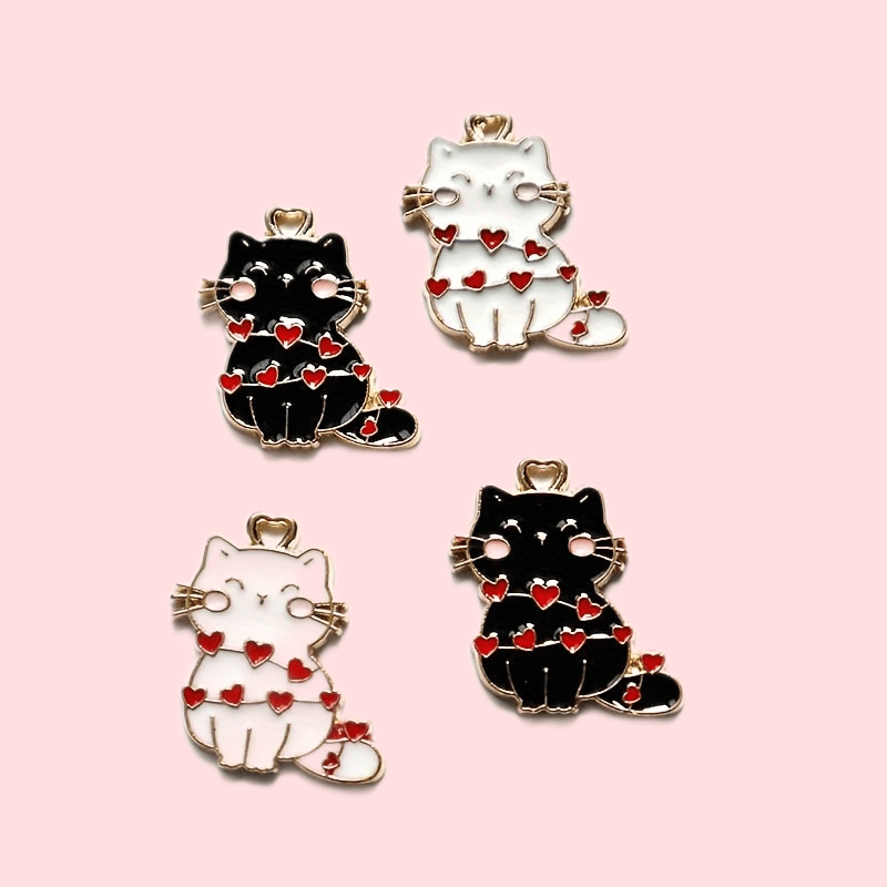 

10pcs Cat Animal Alloy Enamel Metal Charms Kawaii Dangle Pendants For Diy Necklace Bracelet Earrings Keychain Decorative Accessories, Valentine's Day Gift