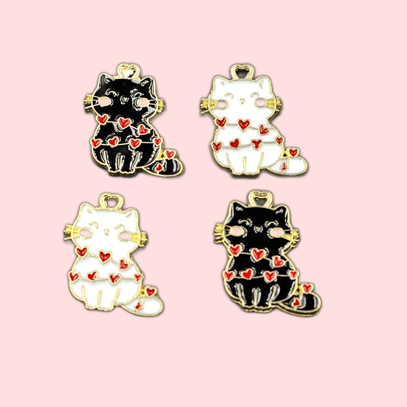 Image of 10pcs Valentine's Day Cat Animal Alloy Enamel Metal Pendant Fashionable And Kawaii Dangle Necklace Bracelet Earrings Decorative Additions