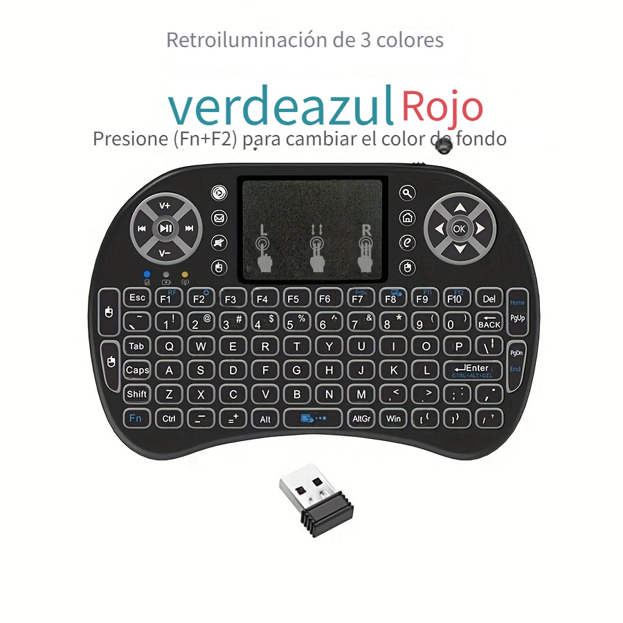  Mini teclado retroiluminado con panel táctil, mini teclado  inalámbrico portátil de 2.4 GHz con panel táctil funciona para iPad, PC,  Android TV Box, Smart TV, tableta y sistema operativo Windows 
