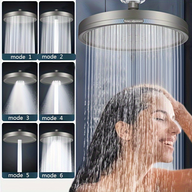 

1pc Abs Adjustable High Pressure Shower Head, Top Spray 6-speed Large Sprinkler, Pressurized Single Handheld Shower Head, Rain Sprinkler, Bathroom Accessories