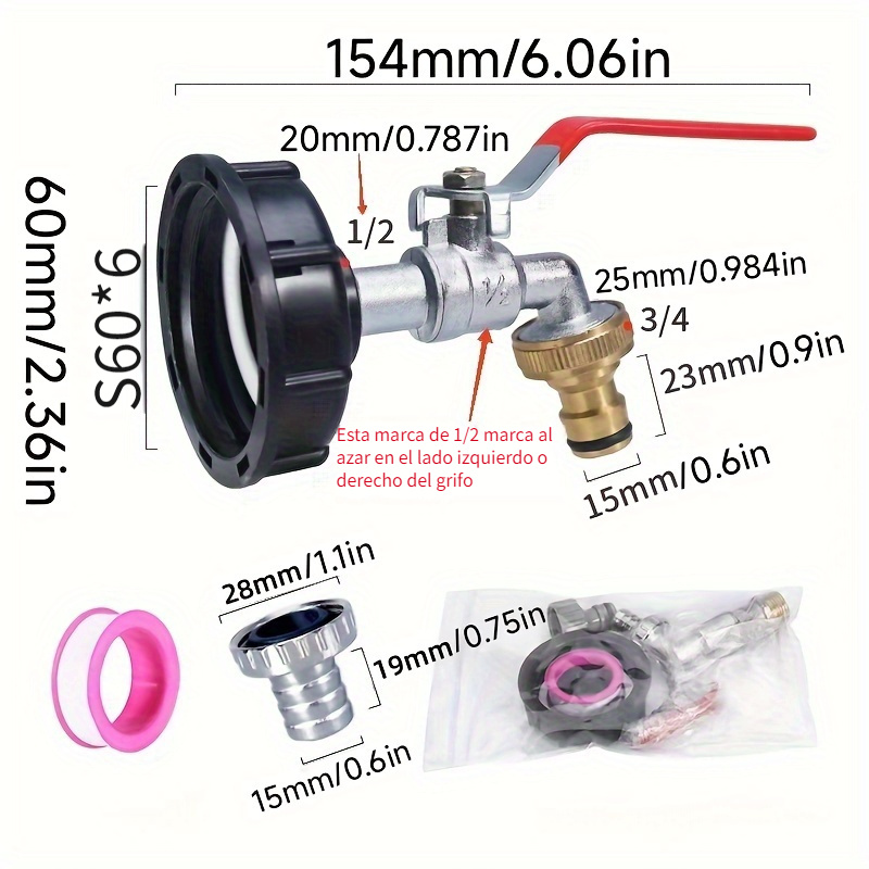 Conexión S75x6 - salida del grifo de latón 1'' 1/4 - 25 mm para IBC GRV