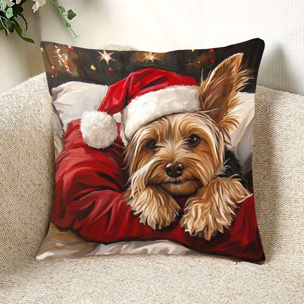 

Super Soft 18x18 Inch Double-sided Plush Throw Pillow Cover - Vintage Yorkie Design, Zip Closure, Hand Wash Only - Christmas & Home Decor (pillow Not Included), Decorative Pillows