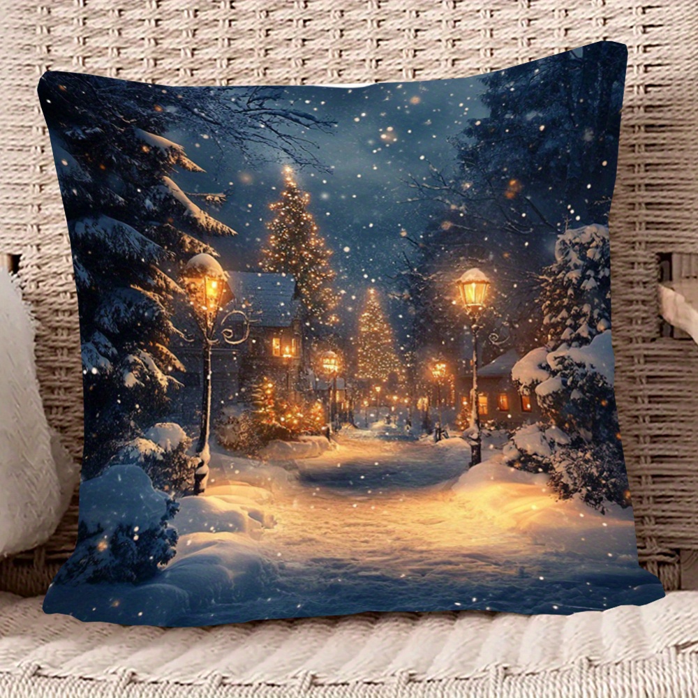 

1pc, 18x18inch Double-sided Printed Pillowcase, Christmas , Christmas Decor, , Zippered, Washable, Multiple Compatibility,