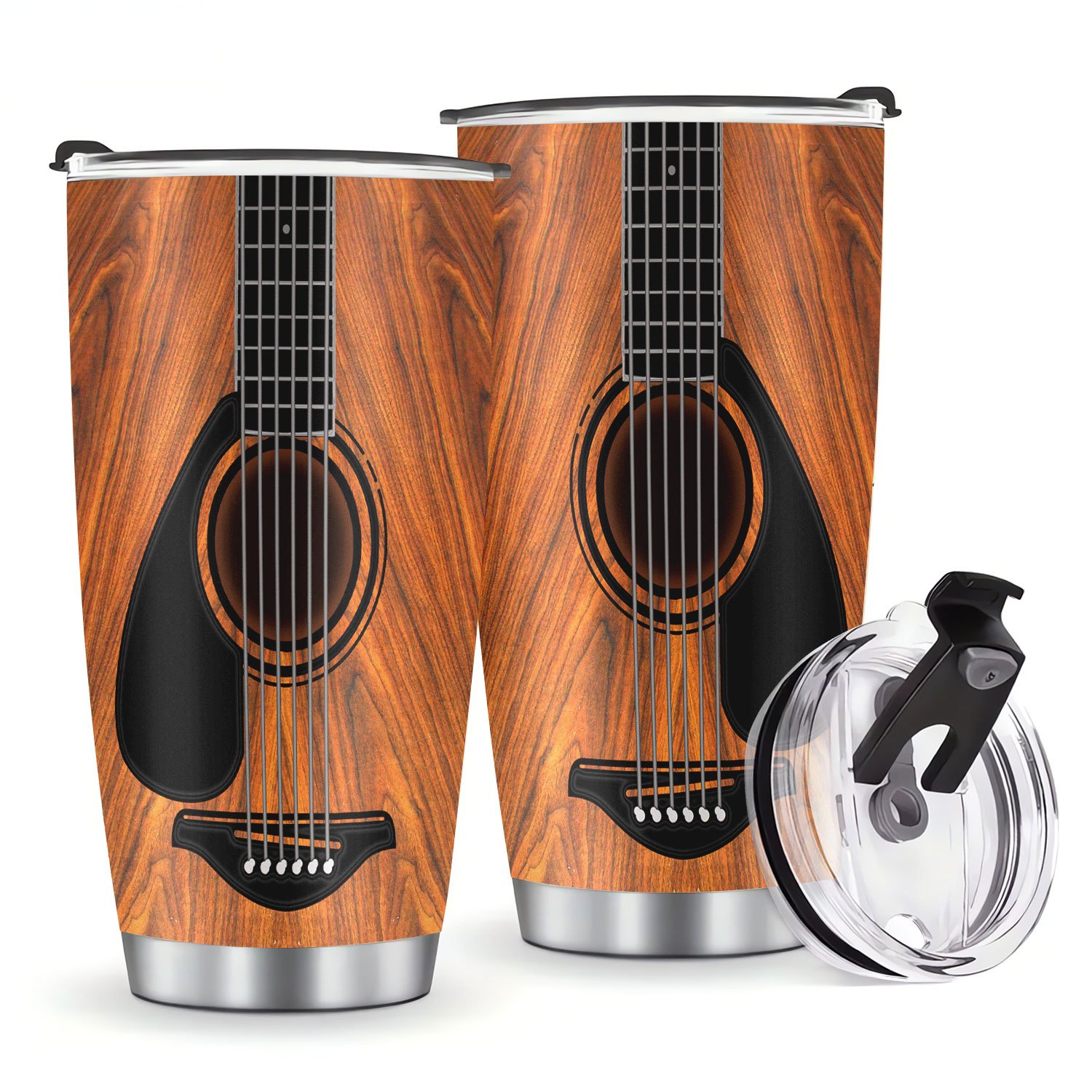 

1pc 20oz Steel , Wooden Guitar , Double-walled Insulated Cup, Portable Mug For Hot & Beverages, Lid, For , , , Use,